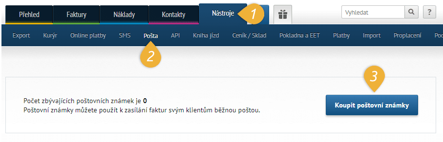 Zakoupení virtuálních poštovních známek