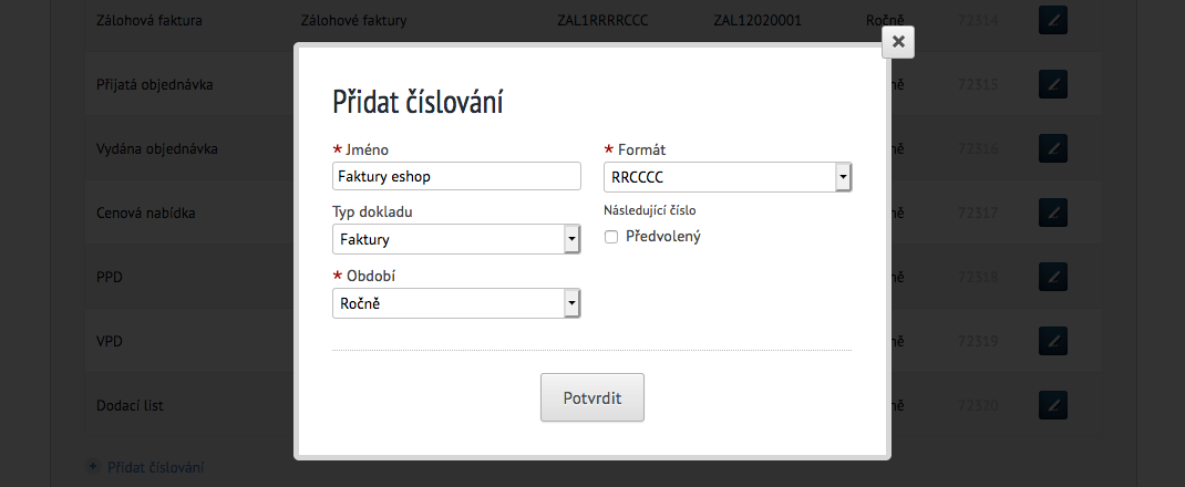 pridat nove cislovani v SuperFakture