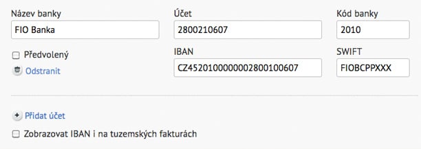 Nastavení více bankovních účtů ve faktuře Nastavení bankovních účtů v SuperFaktuře