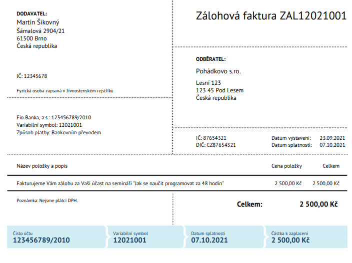 Jak číslovat zálohovou fakturu?