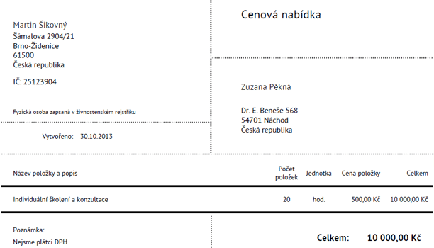 Cenová nabídka vzor cenová nabídka