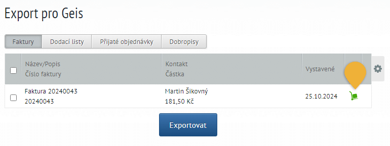 Export pro kuryry - oznaceni jiz vyexportovanych udaju