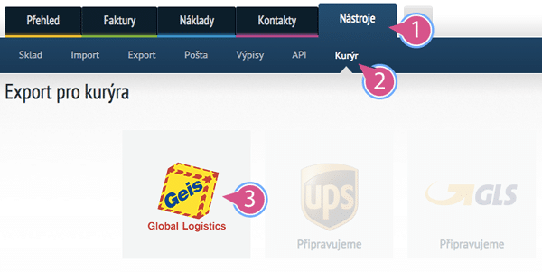 Geis export v SuperFaktuře Export pro kurýry
