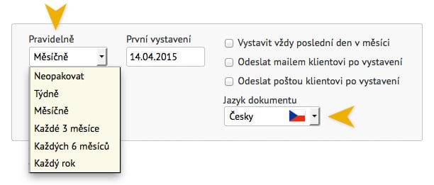 Nové funkce ve vystavování pravidelných faktur Nastavení pravidelných dokumentů
