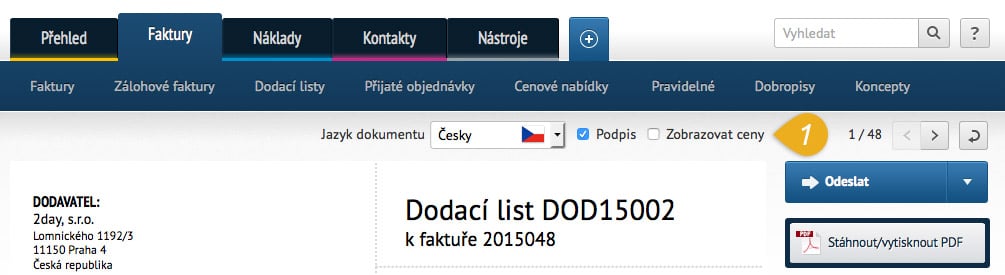 Zobrazování cen