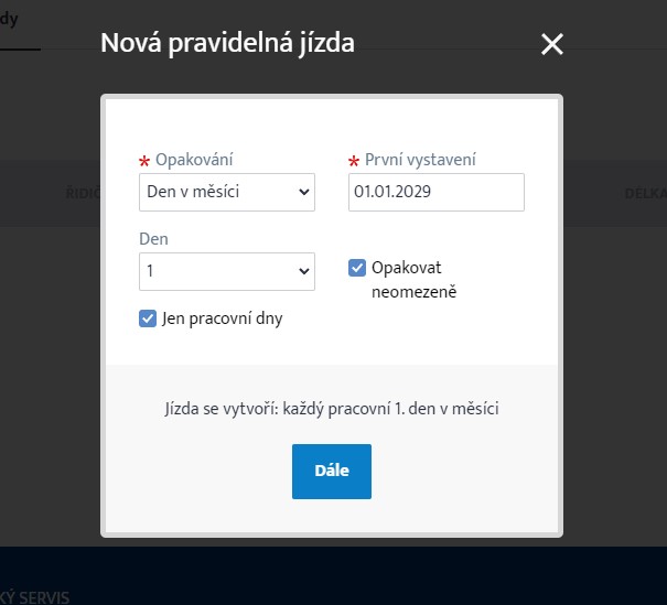 Kniha jízd - Nová pravidelná jízda