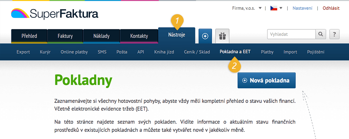 SuperFaktura nastroje pokladny EET