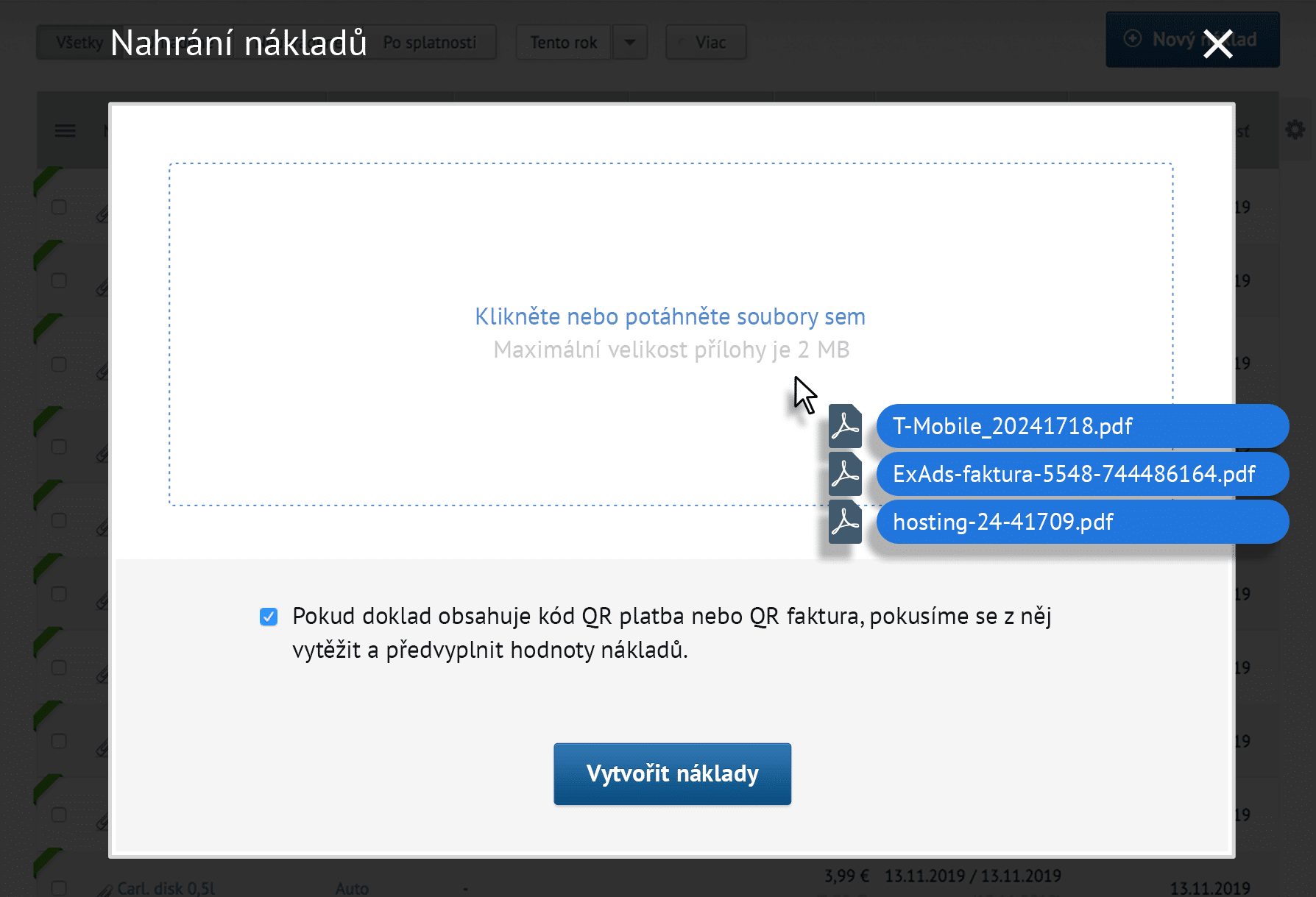 Hromadné nahrání dokladů