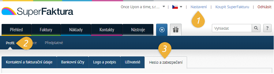 nastaveni heslo a zabezpeceni