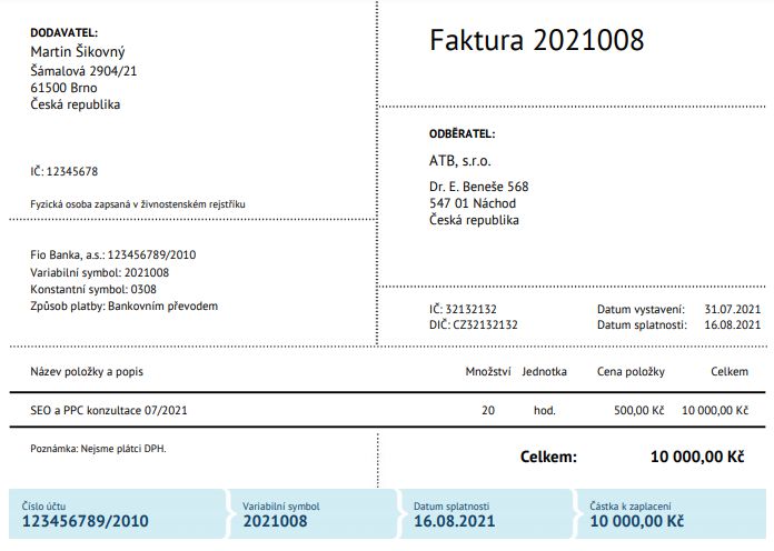 faktura naplatce DPH vzor
