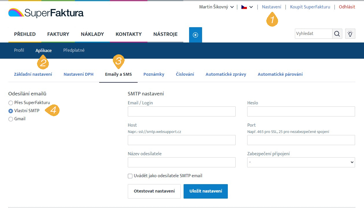 Nastavení SMTP odesílání emailů