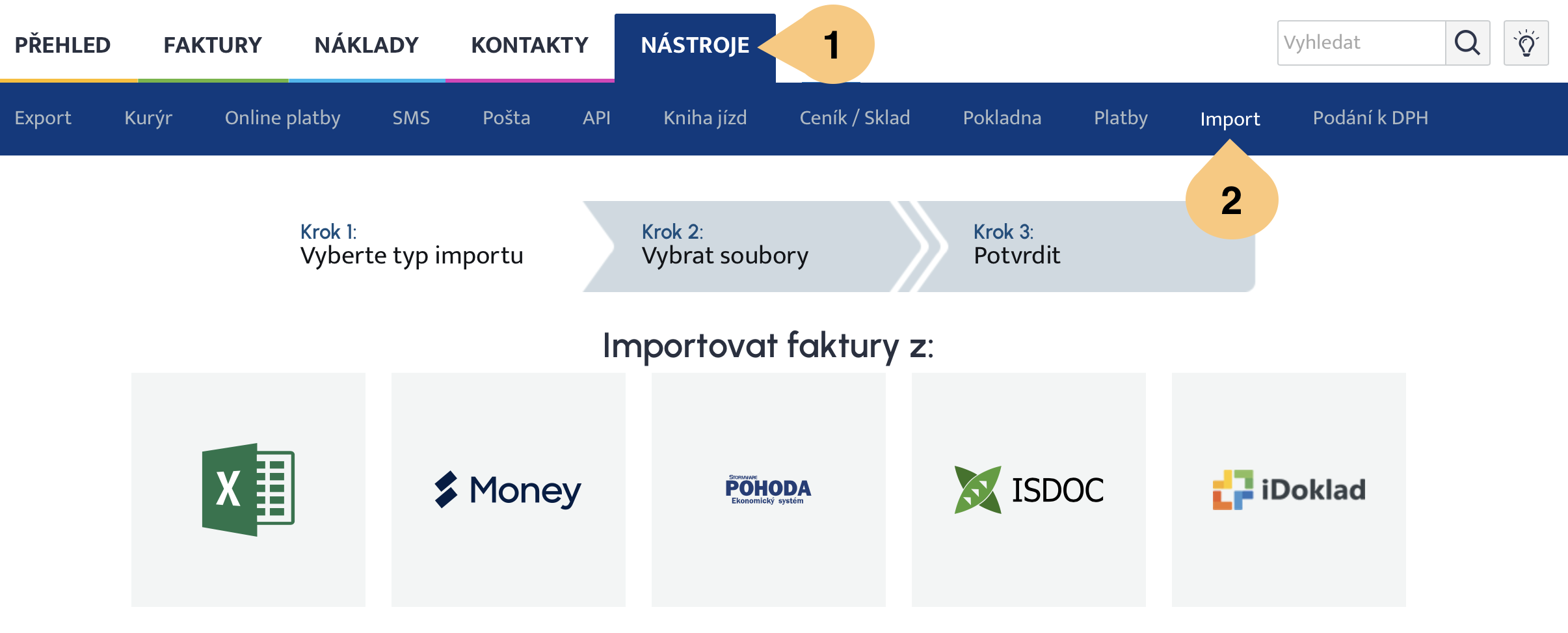 Nástroje - Import