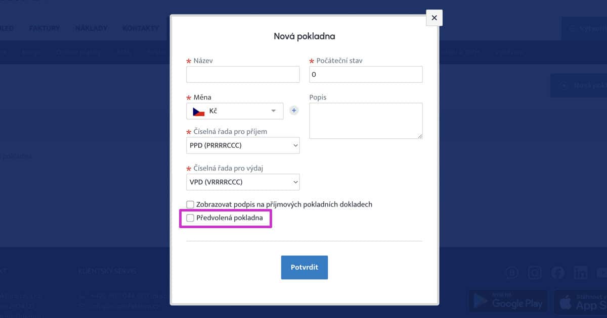 Nastavení předvolené pokladny
